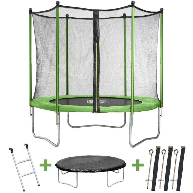 foto del prodotto habitat et jardin trampolino yoopi 2 1,80 m con rete scala copertura kit di ancoraggio