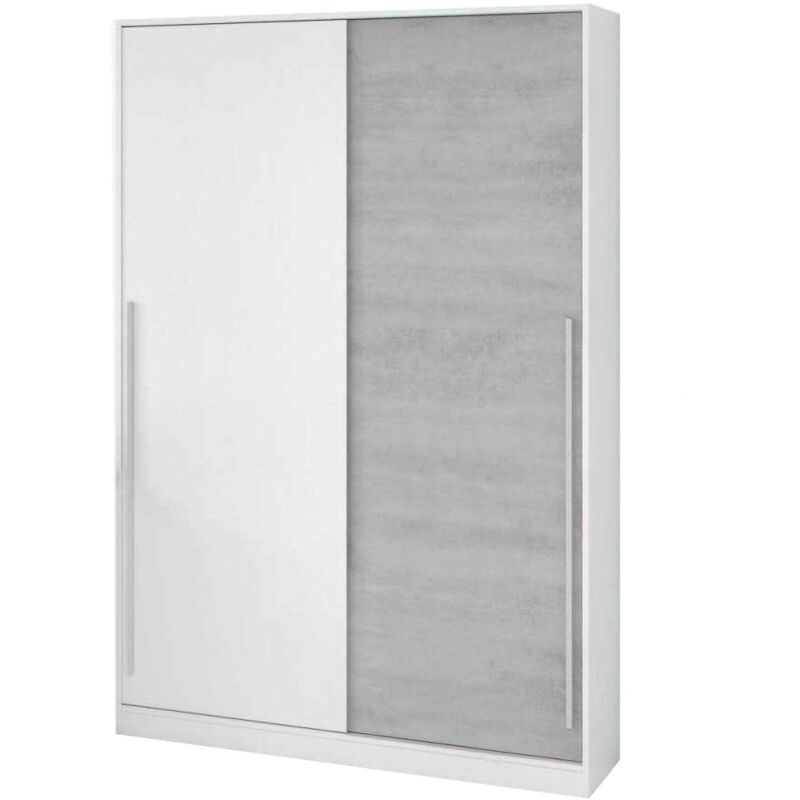 foto del prodotto habitdesign guardaroba, armadio per camera da letto a 2 ante scorrevoli, mobile con barra appendiabiti e 3 ripiani, cm 120x50h200, cemento e bianco