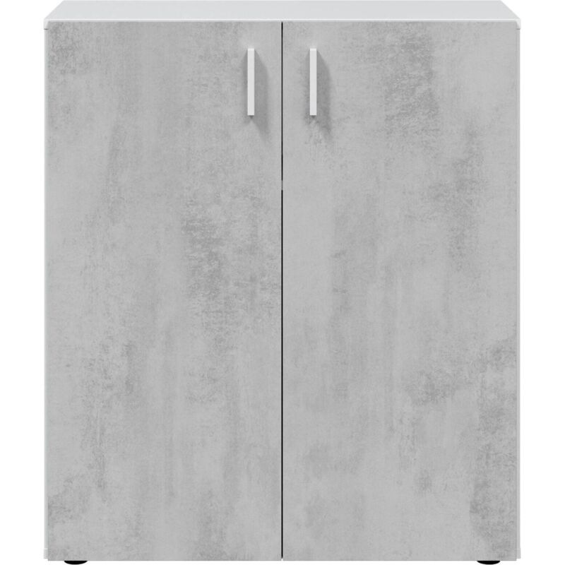 foto del prodotto habitdesign mobile basso multiuso a 2 ante, mobile ausiliario in artik bianco e grigio cemento, 92x80x37 cm