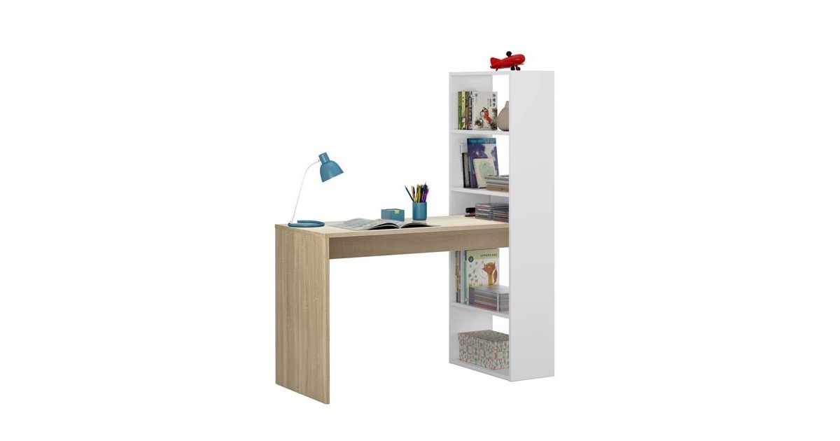 foto del prodotto habitdesign scrivania con ripiani reversibili, tavolo da computer, bianco artik e rovere canadese, modello duplo, dimensioni 120 cm larghezza x 53 cm profondit x 144 cm altezza 