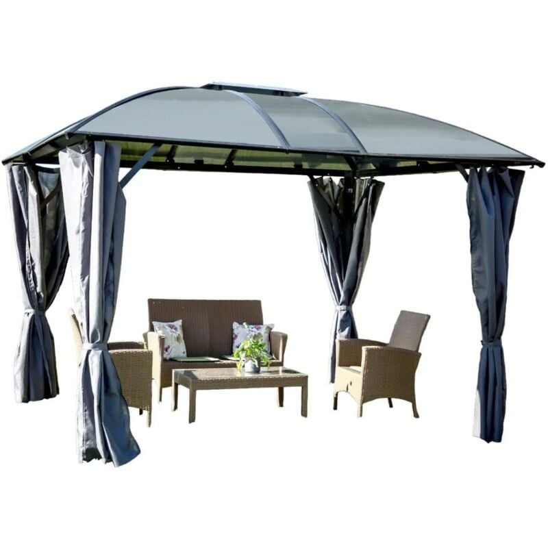 foto del prodotto habrita - gazebo 3x3.6 mt in alluminio copertura airvent policarbonato teli tende laterali