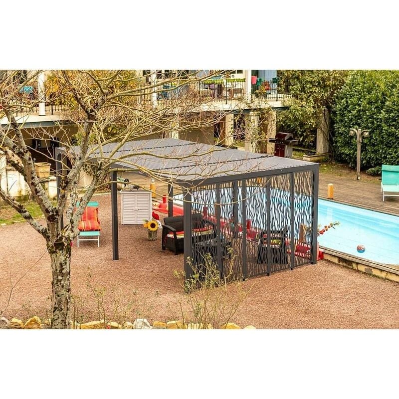 foto del prodotto habrita pergola bioclimatica foresta gazebo in alluminio, apertura manuale, 360x600 con pannello su lato 360