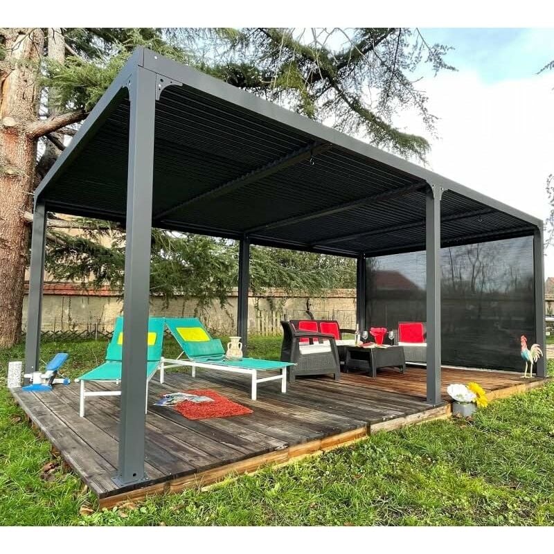 foto del prodotto habrita pergola bioclimatica foresta gazebo in alluminio, apertura manuale, 360x600 con tenda su lato 360