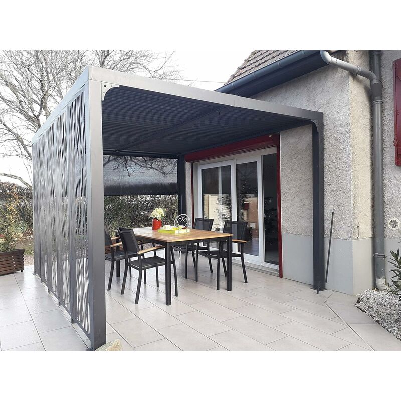 foto del prodotto habrita pergola foresta gazebo bioclimatica in alluminio, apertura manuale, 240x300 completa di 1 tenda 1 pannello