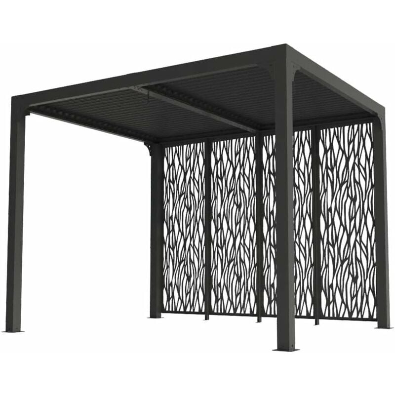 foto del prodotto habrita pergola foresta gazebo bioclimatica in alluminio, apertura manuale, 240x300 completa di pannelli sul lato da 3 mt