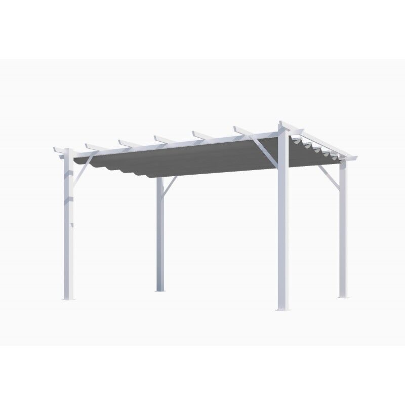 foto del prodotto habrita pergola in alluminio a 7 lamburde struttura bianca telo copertura grigio 280 gr mq