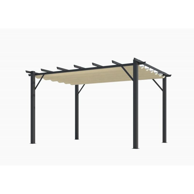 foto del prodotto habrita pergola in alluminio a 7 lamburde struttura grigio antracite telo copertura ecru 140 gr mq