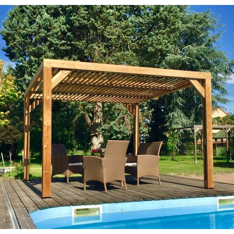 foto del prodotto habrita pergola in legno trattato alta temperatura con veneziane mobili 341x313xh217