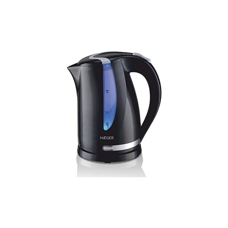 foto del prodotto haeger blackness bollitore elettrico da 1,7 litri, 2200 w, base girevole a 360 , elemento riscaldante nascosto in acciaio inox, protezione