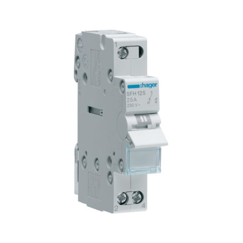 foto del prodotto hager deviatore 1 2 1 polo 1 na 1 nc 25 a 1 m. din comune in alto sfh125