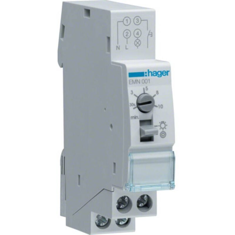 foto del prodotto hager emn001 rel temporizzatore luci scale guida din 230 v