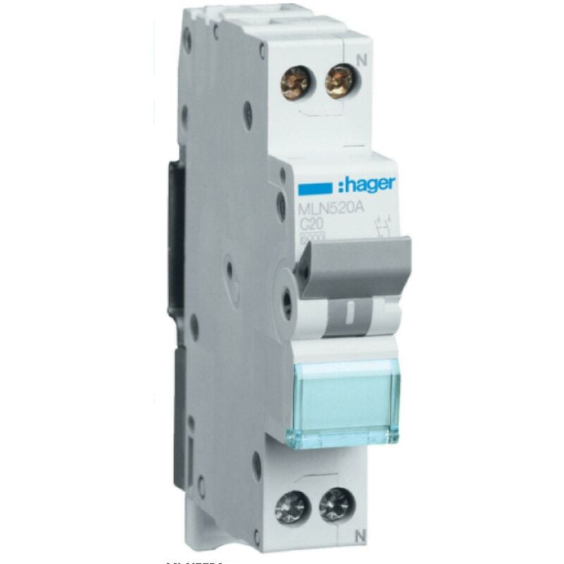 foto del prodotto hager interruttore automatico 1p n 20a 6 ka c 1m mln520a