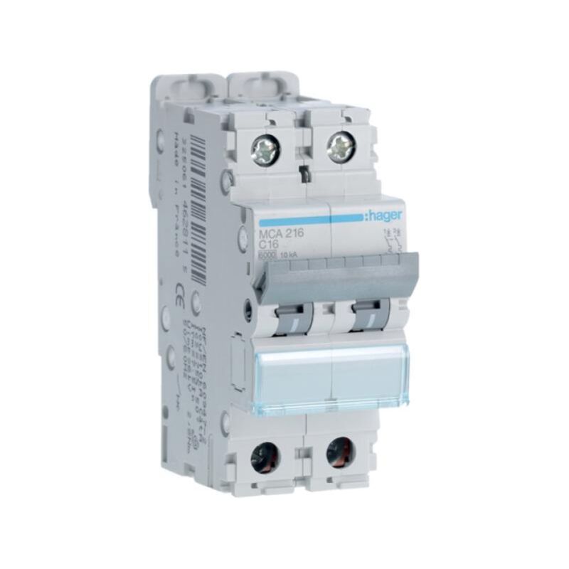 foto del prodotto hager interruttore automatico modulare 2 poli 16a ka c 2 moduli mca216