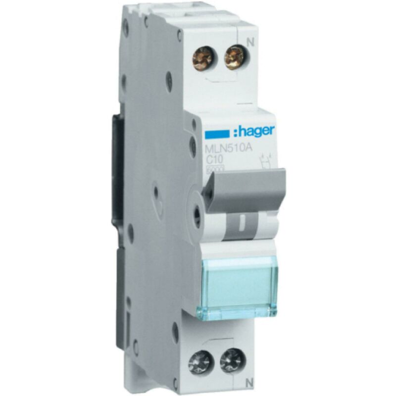 foto del prodotto hager interruttore automatico per comando e protezione modulare 1 polo neutro 10a 6 ka c 1 modulo mln510a