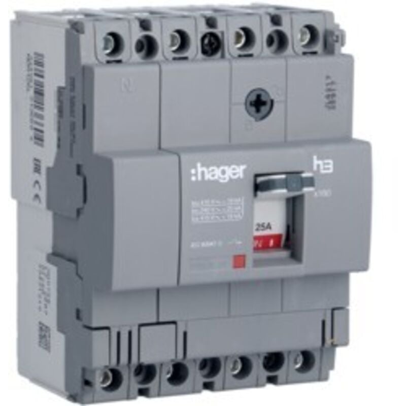 foto del prodotto hager interruttore automatico x160 4p 18ka 125a sganc tm cod. hda126l 