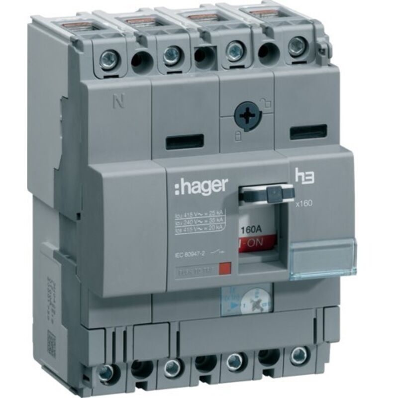 foto del prodotto hager interruttore automatico x160 4p 25ka 160a sganc tm cod. hha161h 