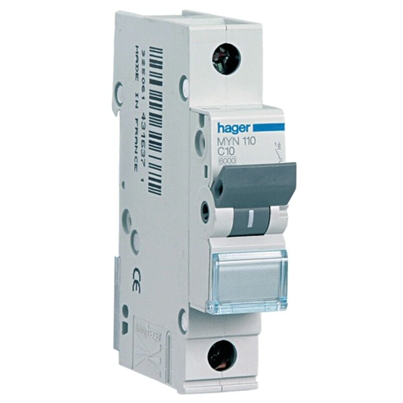 foto del prodotto hager interruttore magnetotermico 1p 10a 4,5ka c 1 modulo myn110
