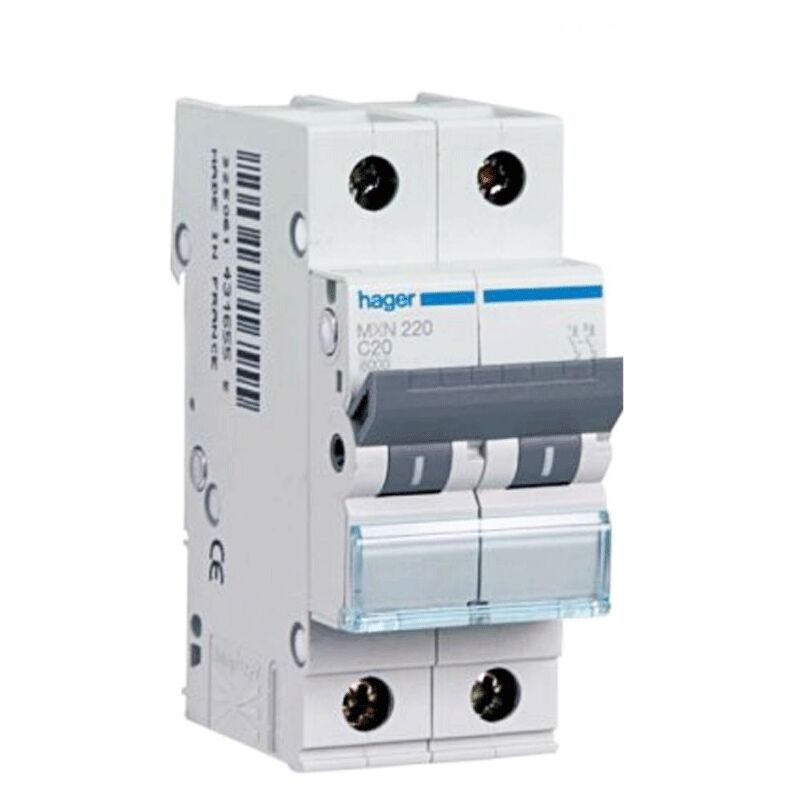 foto del prodotto hager interruttore magnetotermico 2p 20a 4,5ka c 2 moduli myn220