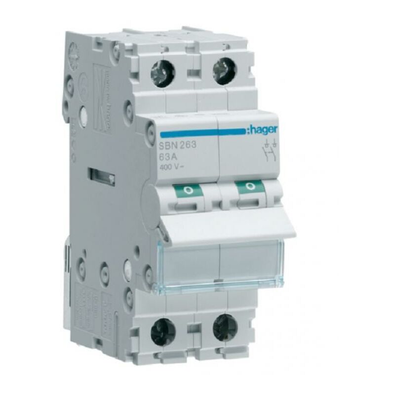 foto del prodotto hager interruttore non automatico 2 poli 63a 2 moduli sbn263