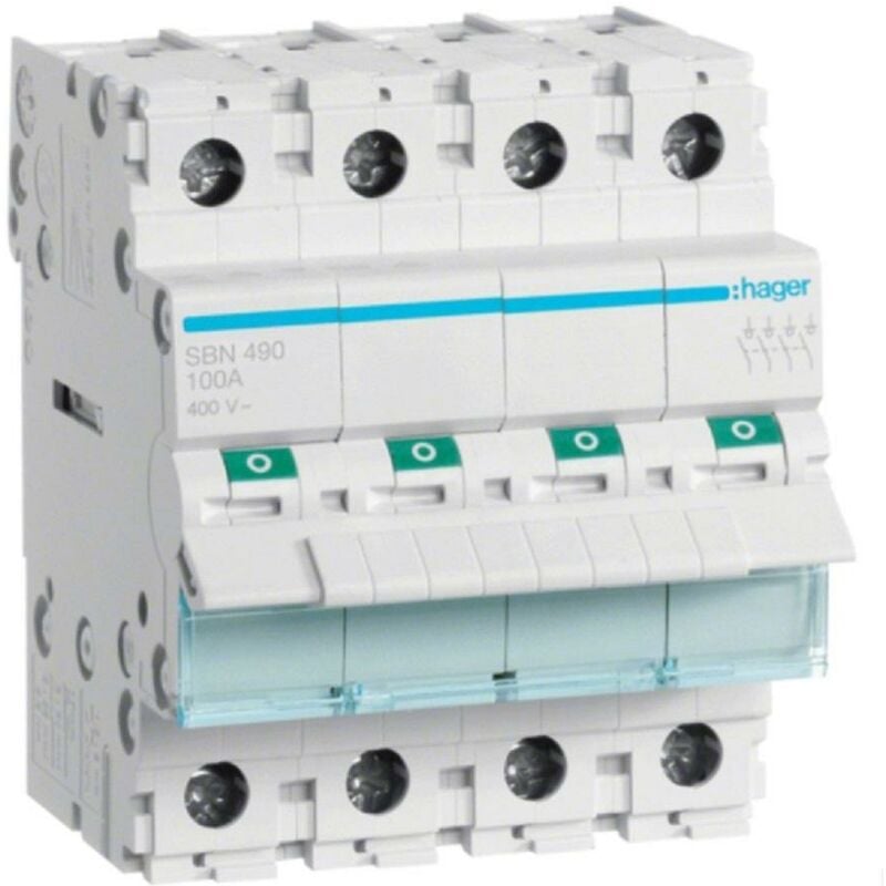 foto del prodotto hager interruttore non automatico 4 poli 100a 4 moduli sbn490