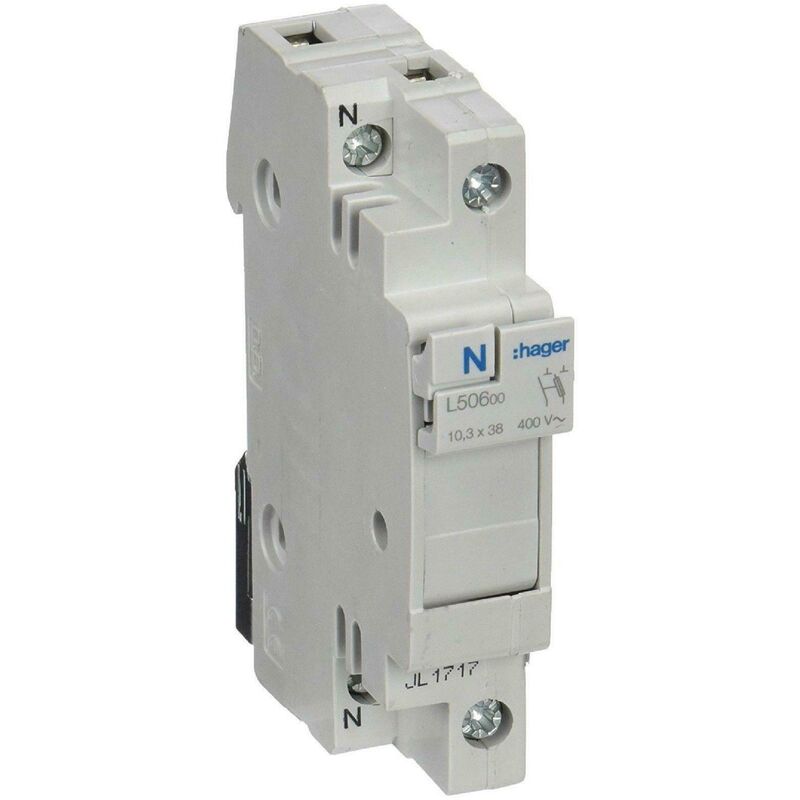 foto del prodotto hager porta fusibile base per fusibili cilindrici 10,3 x 38 32 a 1 polo neutro l50600