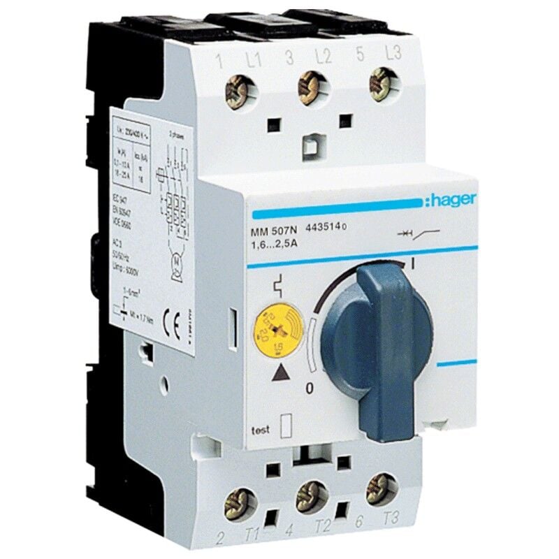 foto del prodotto hager salvamotore 1,6 2,5a 2,5 moduli 3 poli mm507n
