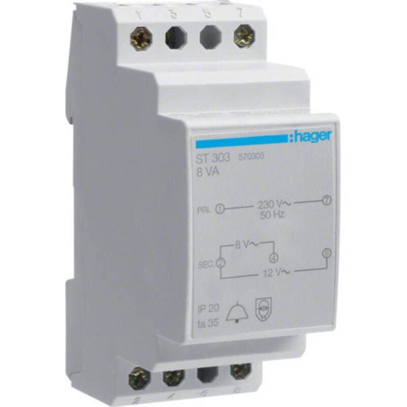 foto del prodotto hager st303 trasformatore per campanello 8 v, 12 v 1 a