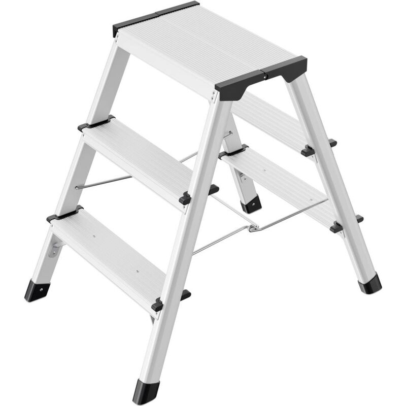 foto del prodotto hailo d60 4443 701 alluminio sgabello pieghevole a doppia salita pieghevole altezza operativa max 235 cm argento, nero