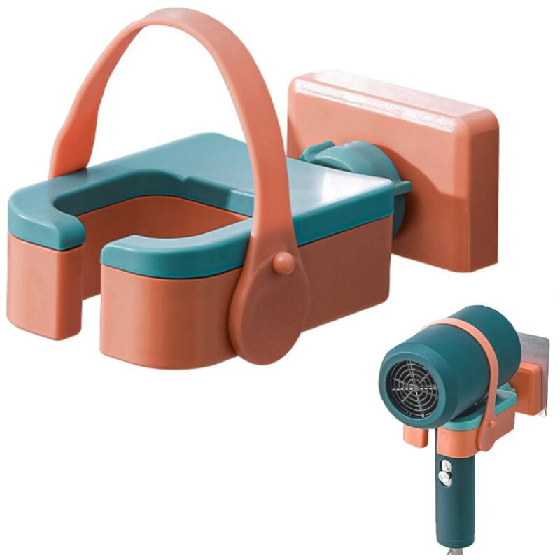 foto del prodotto hair dryer holder, wall mounted hair dryer holder, 180 degree rotating holder, bathroom tools holder, with silicone fastening strap, for hair dryer