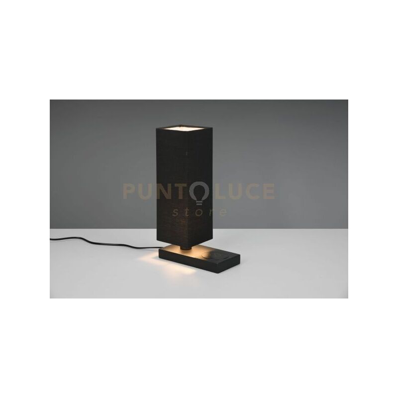 foto del prodotto haley lampada da tavolo nera con paralume con base x ricarica induttiva cellulare con interruttore touch h. 35cm 1 luce attacco e14