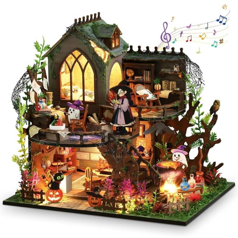 foto del prodotto halloween ensemble de maison miniature, diy maison miniature jardin, 3d maison de poup es miniature en bois avec meubles et lumi res led pour maison