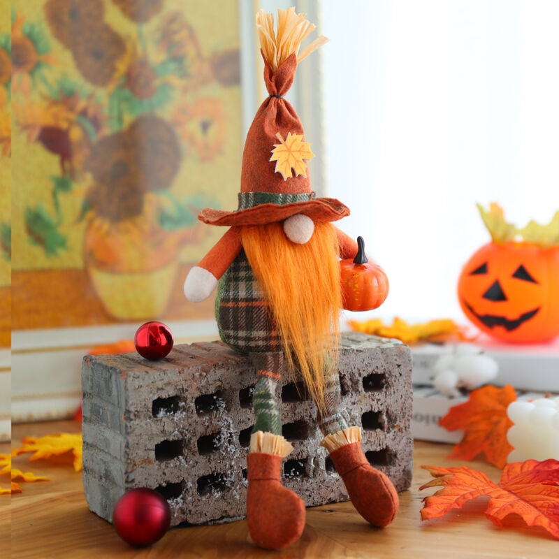 foto del prodotto halloween orange citrouille balai sorci re pouvantail poup e sans visage d coration longues jambes paille longues jambes pouvantail poup e poup e