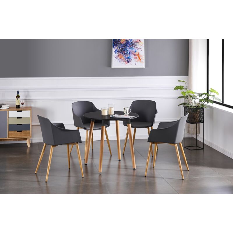 foto del prodotto halo round eden dining set un tavolo da pranzo in legno nero e un set di 4 sedie da pranzo in legno grigio sedie da pranzo sala da pranzo cucina
