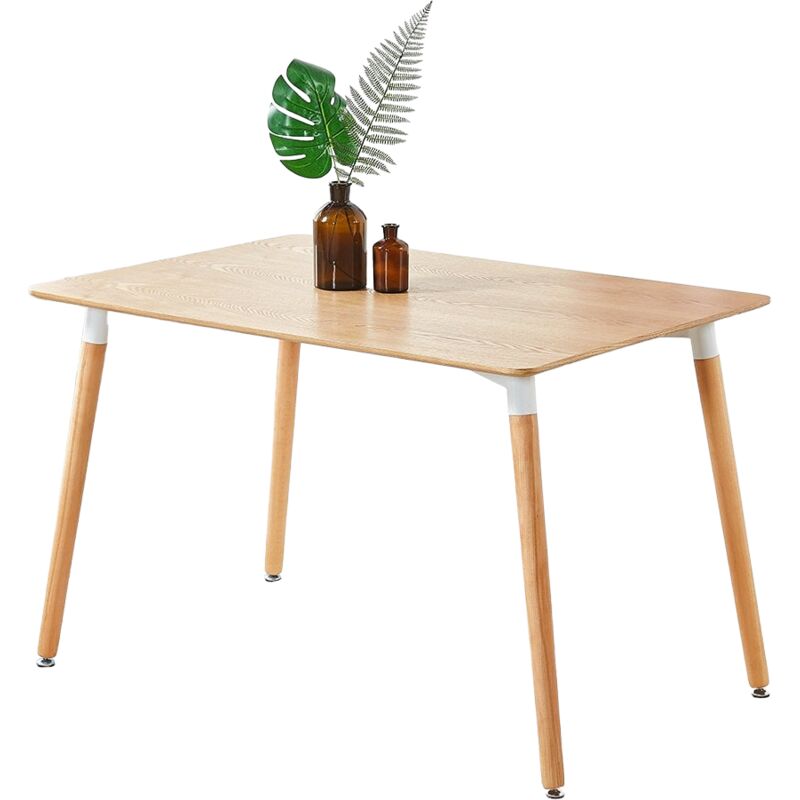 foto del prodotto halo single dining table for 4 or 6 people, solid wood legs and plastic top, quercia oak