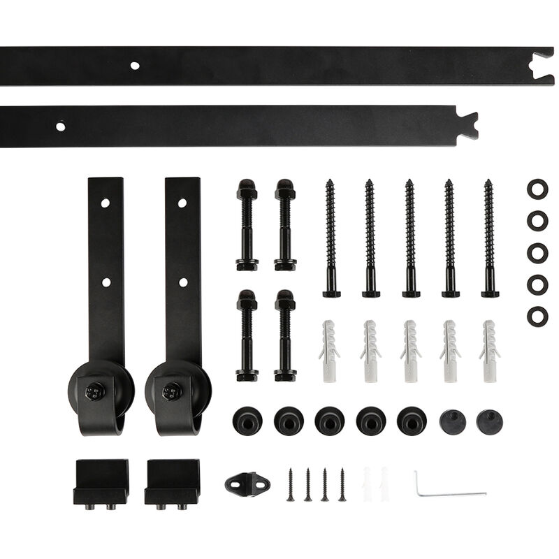 foto del prodotto haloyo 200cm kit per porta singola ferramenta per stalla scorrevole kit di binari per porte scorrevoli nero
