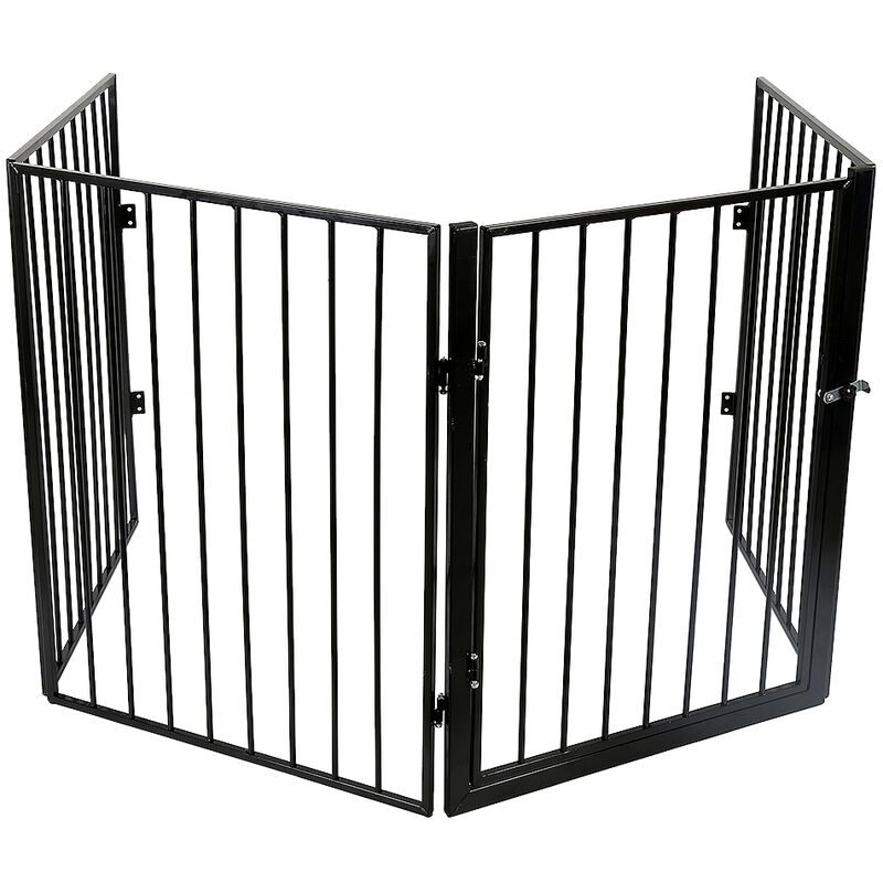foto del prodotto haloyo 4 pannelli barriera di sicurezza,per camino, cani, animali domestici e stufa,240 x 2.5 x 75cm,nero