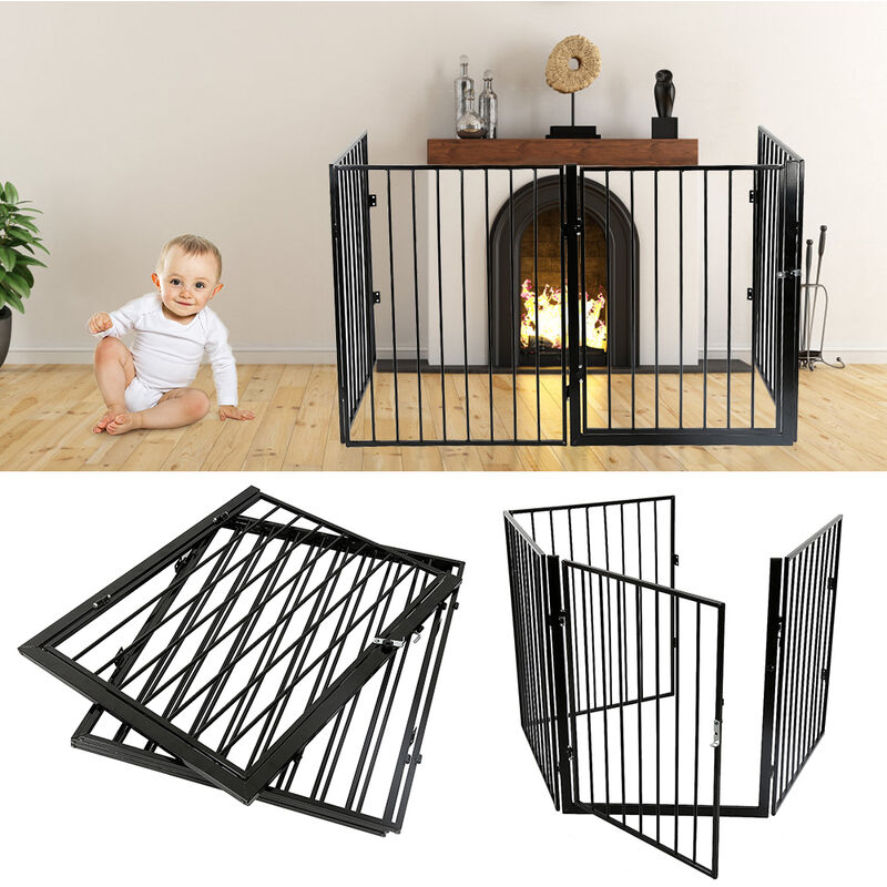 foto del prodotto haloyo 4 pannelli per bambini e animali cancelletto griglia di sicurezza per camino,240 x 2.5 x 75cm,nero