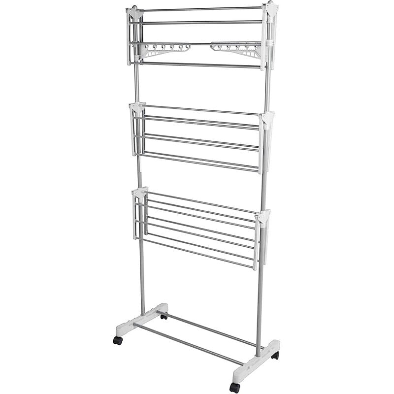 foto del prodotto haloyo asciugabiancheria bianco grigio stendibiancheria in acciaio inox stendibiancheria pieghevole a tre livelli
