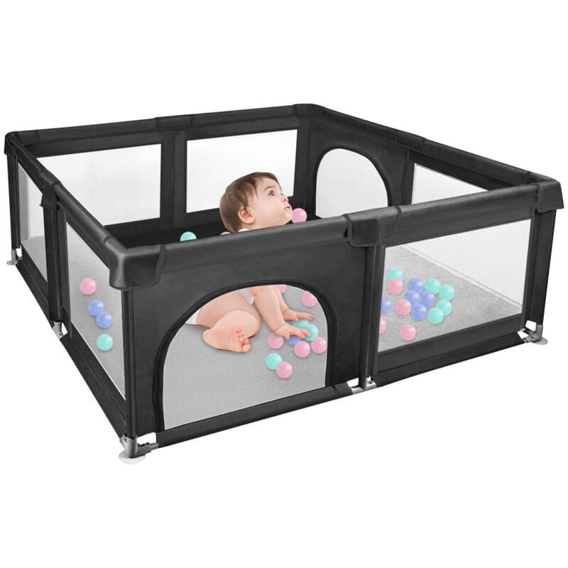 foto del prodotto haloyo baby box, baby box, box pieghevole con barriere, con rete traspirante all interno e all esterno, con 50 palline oceaniche, 120 x 120 x 66