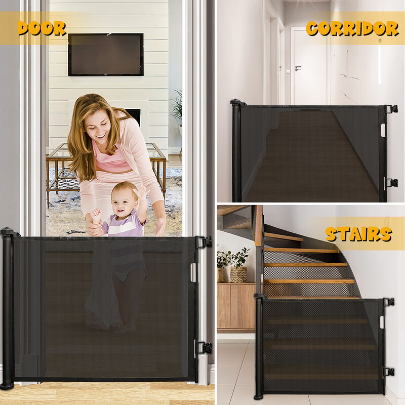 foto del prodotto haloyo cancelletto di sicurezza retrattile per bambini ,cancelletto per bambini estensibile,per porte, scale e corridoi, uso interni ed esterni,86