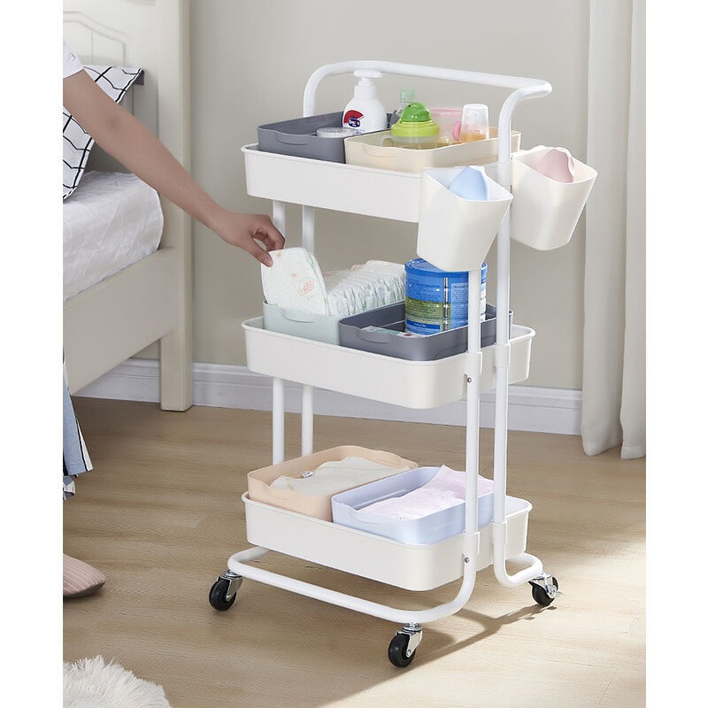 foto del prodotto haloyo carrello a 3 ripiani, armadietto mobile, cassettiera su ruote, per cucina, bagno, ufficio, bianco