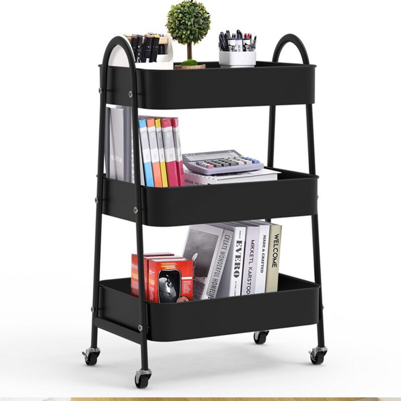 foto del prodotto haloyo carrello da cucina con maniglia, carrello da portata a 3 ripiani, con ruote, 43x30x76,5 cm, nero