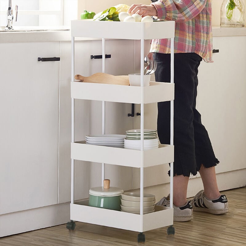 foto del prodotto haloyo carrello portaoggetti a 4 ripiani scorrevole mobile ,per cucina, bagno, lavanderia, camera da letto,40 x 22 x 90 cm,bianco