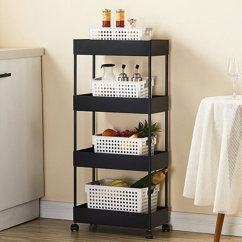 foto del prodotto haloyo carrello portaoggetti a 4 ripiani scorrevole mobile ,per cucina, bagno, lavanderia, camera da letto,40 x 22 x 90 cm, nero
