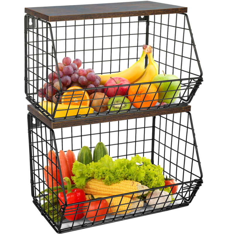 foto del prodotto haloyo cesto portaoggetti per verdura rimovibile, set di 2 contenitori per frutta in metallo, cesto per frutta e verdura