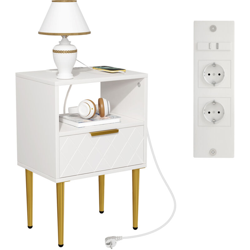 foto del prodotto haloyo comodino con cassetto e scomparto aperto, mobile per camera da letto con gambe dorate, comodino, tavolino in stile moderno, 30 x 40 x 57 cm,