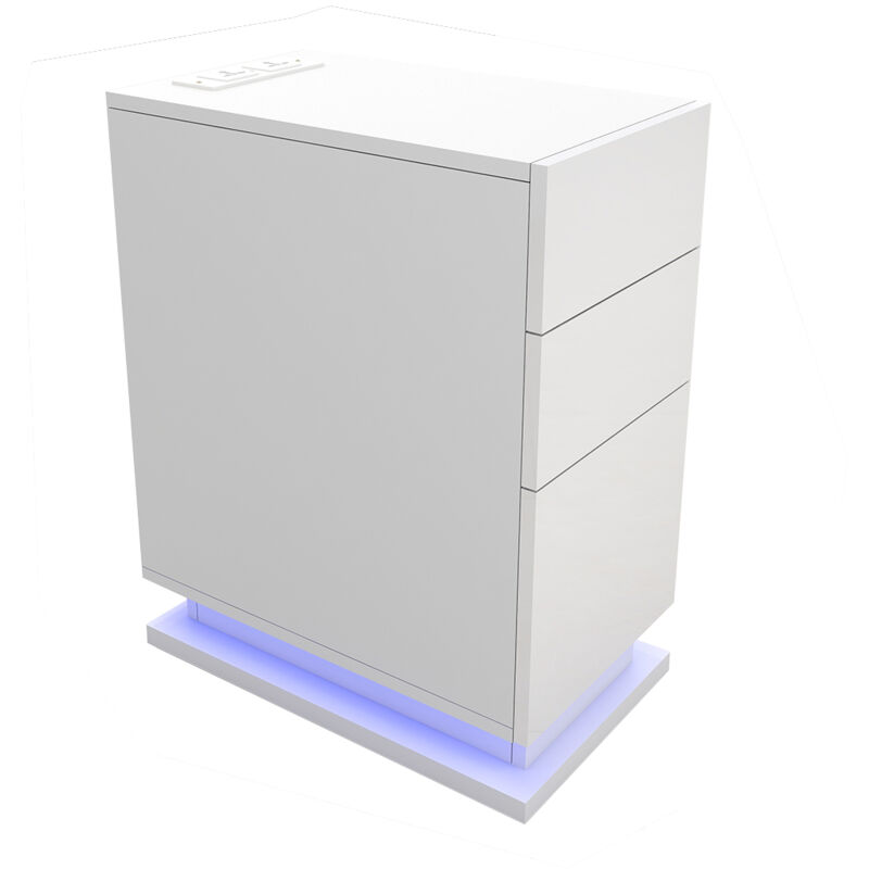 foto del prodotto haloyo comodino moderno a 3 cassetti con luci a led, comodino, per soggiorno, camera da letto, 50x30x63cm, bianco