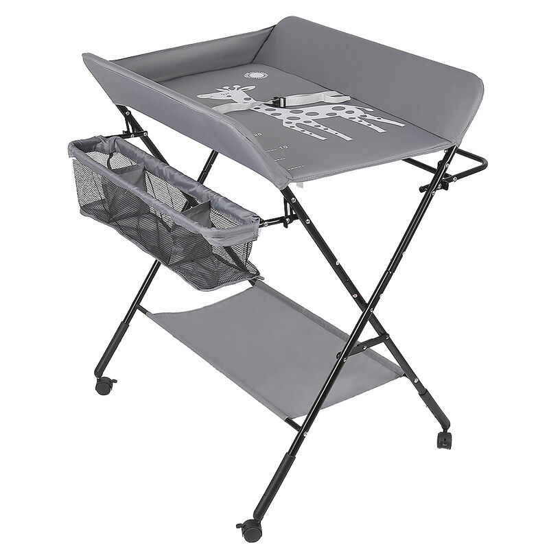 foto del prodotto haloyo fasciatoio con vaschetta per bagnetto neonato 2in1,pieghevole e compatto, con materassino imbottito incluso ,4 ruote,80 x 66 x 98cm,grigio