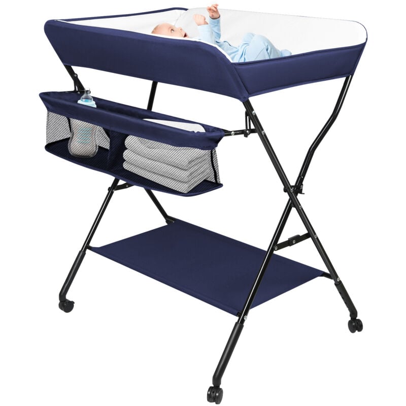 foto del prodotto haloyo fasciatoio pieghevole per vasca da bagno con cestino portaoggetti, blu navy