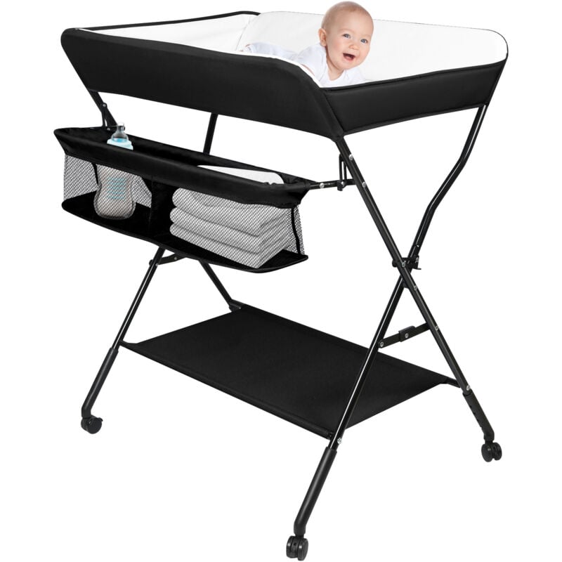 foto del prodotto haloyo fasciatoio pieghevole per vasca da bagno, fasciatoio per bambini con cestino portaoggetti, nero